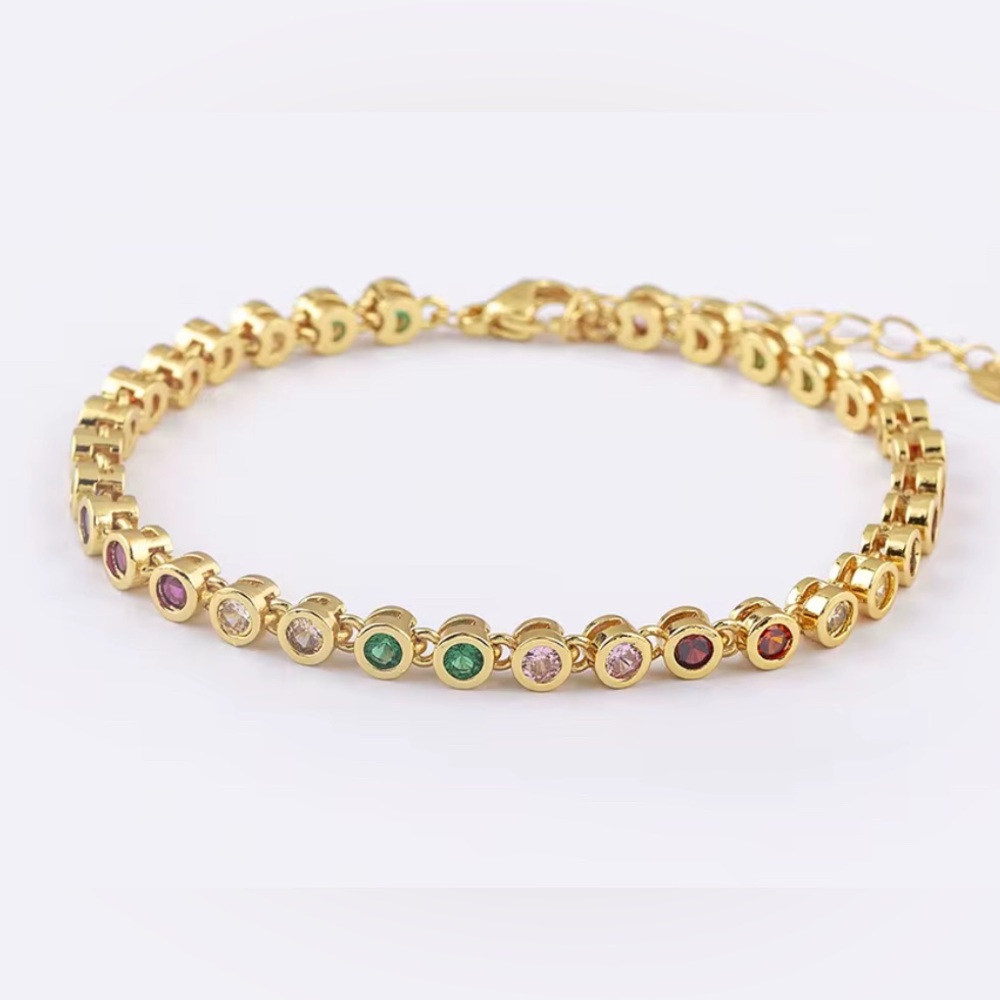 New Elegant Gold Multicolor Gemstone Bracelet adjustable clasp